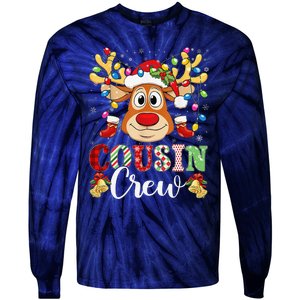 Christmas Cousin Crew Reindeer Santa Hat Lightsns Tie-Dye Long Sleeve Shirt