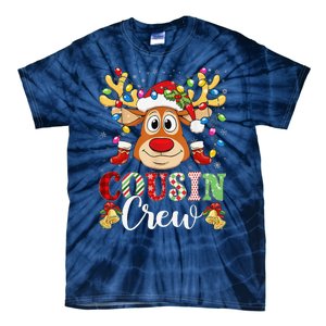 Christmas Cousin Crew Reindeer Santa Hat Lightsns Tie-Dye T-Shirt