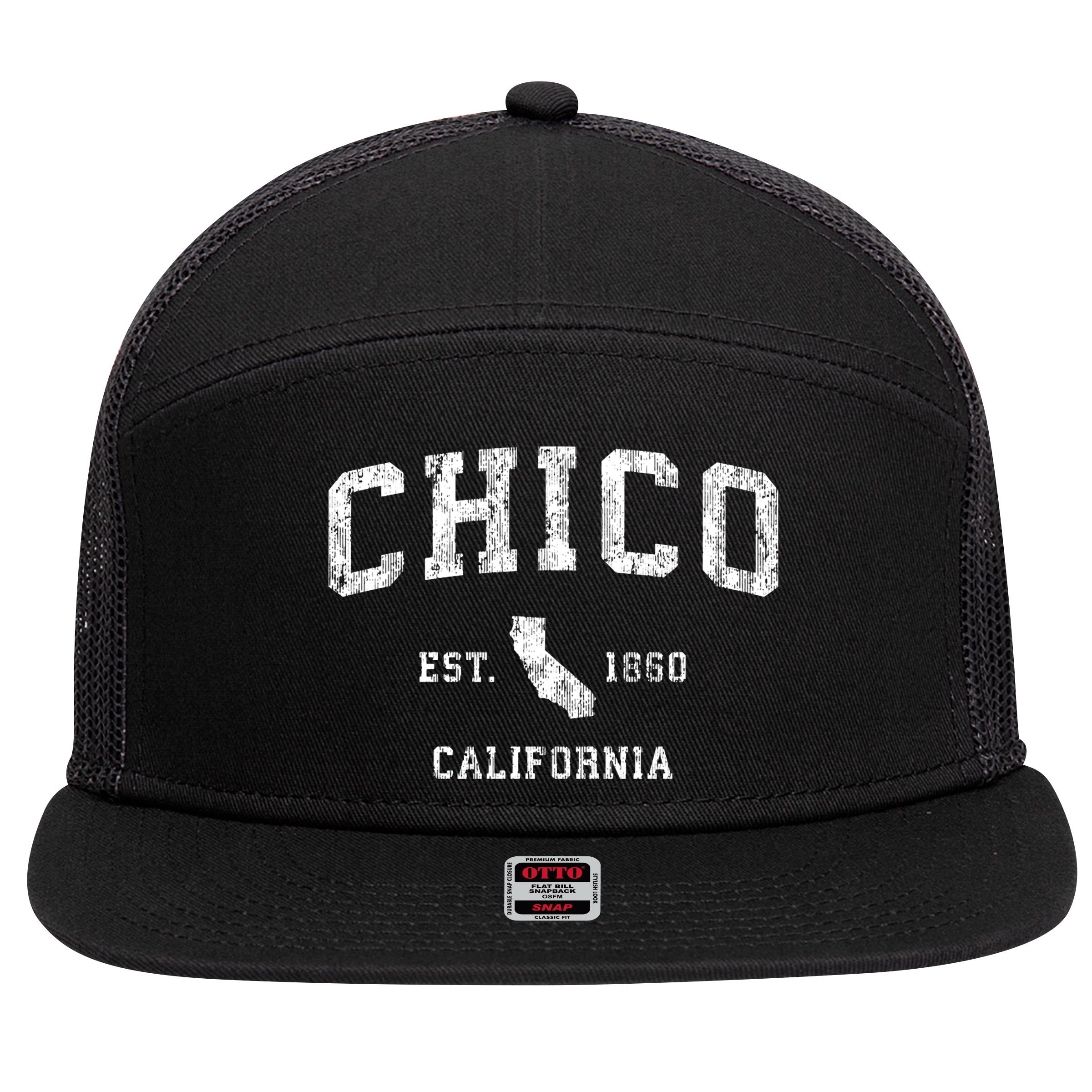 Chico California Ca Vintage Athletic Sports Design Hood 7 Panel Mesh Trucker Snapback Hat