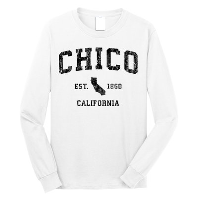 Chico California Ca Vintage Athletic Sports Design Hood Long Sleeve Shirt