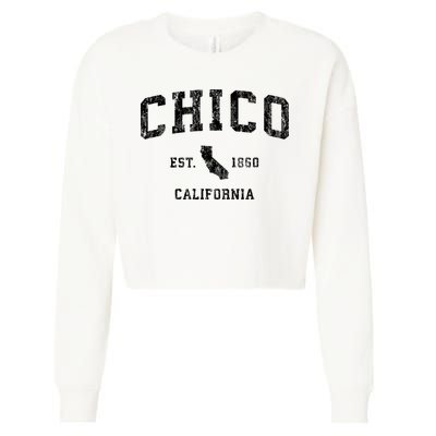 Chico California Ca Vintage Athletic Sports Design Hood Cropped Pullover Crew