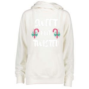 Christmas Candy Cane Sweet But Twisted Xmas Funny Holiday Gift Womens Funnel Neck Pullover Hood