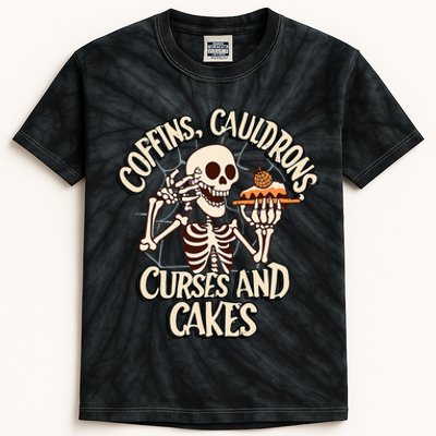 Coffins, Cauldrons, Curses and Cakes  Kids Tie-Dye T-Shirt