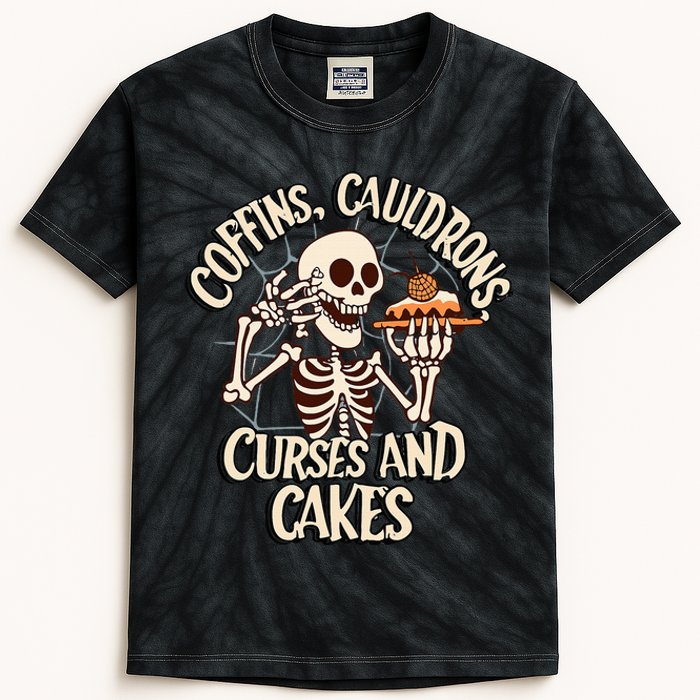 Coffins, Cauldrons, Curses and Cakes  Kids Tie-Dye T-Shirt