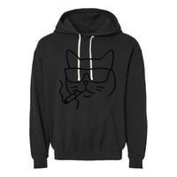 Cool Carthusian Cat With Cigarette And Sunglasses Garment-Dyed Fleece Hoodie