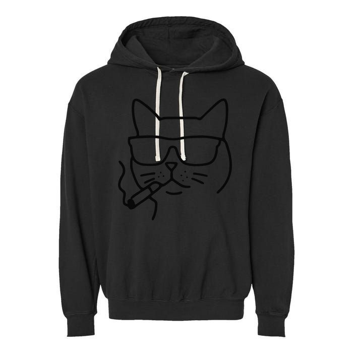 Cool Carthusian Cat With Cigarette And Sunglasses Garment-Dyed Fleece Hoodie