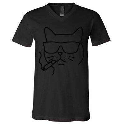 Cool Carthusian Cat With Cigarette And Sunglasses V-Neck T-Shirt
