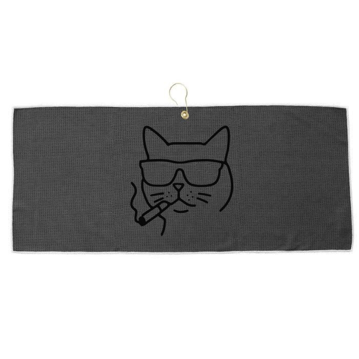 Cool Carthusian Cat With Cigarette And Sunglasses Large Microfiber Waffle Golf Towel