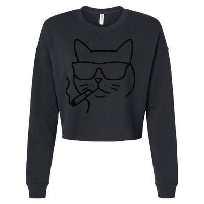 Cool Carthusian Cat With Cigarette And Sunglasses Cropped Pullover Crew