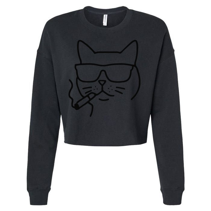 Cool Carthusian Cat With Cigarette And Sunglasses Cropped Pullover Crew