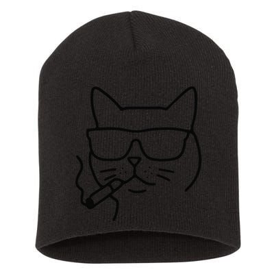 Cool Carthusian Cat With Cigarette And Sunglasses Short Acrylic Beanie