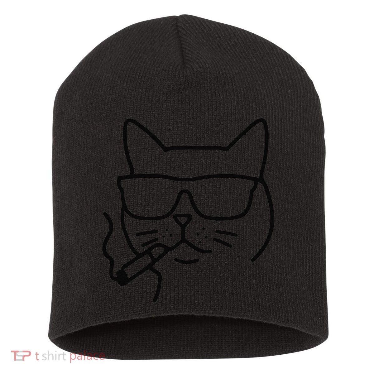 Cool Carthusian Cat With Cigarette And Sunglasses Short Acrylic Beanie