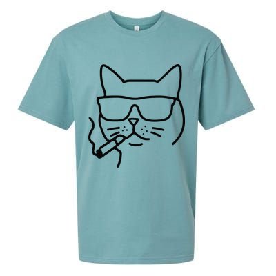 Cool Carthusian Cat With Cigarette And Sunglasses Sueded Cloud Jersey T-Shirt