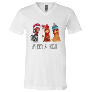 Cute Chickens Christmas Christmas Farm Animal Funny Holiday V-Neck T-Shirt