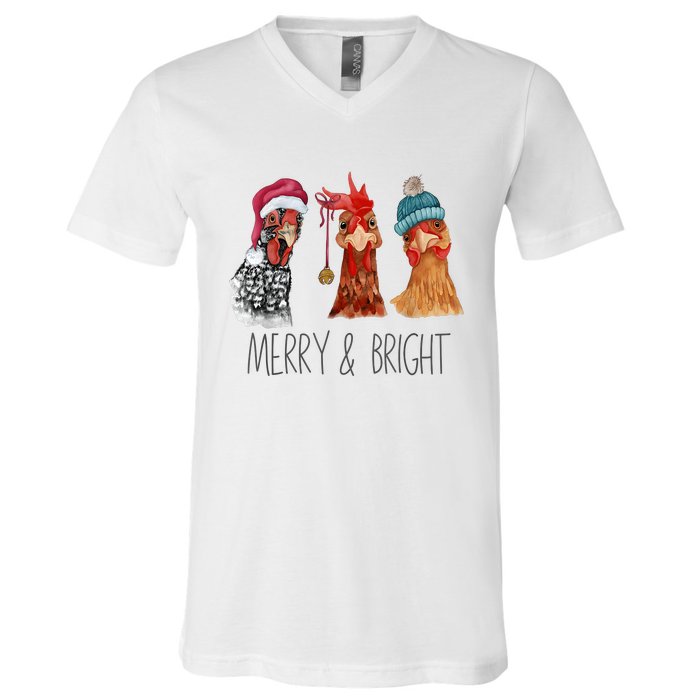 Cute Chickens Christmas Christmas Farm Animal Funny Holiday V-Neck T-Shirt