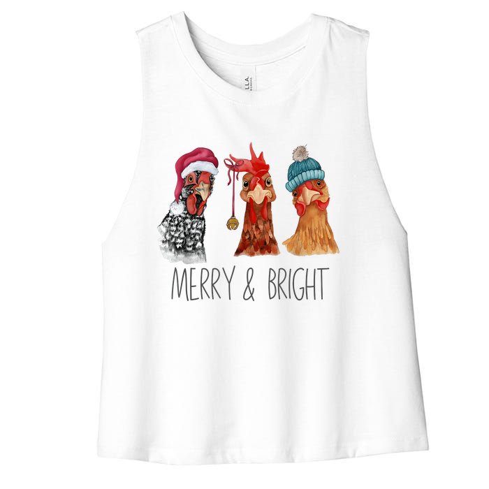 Cute Chickens Christmas Christmas Farm Animal Funny Holiday Women's Racerback Cropped Tank