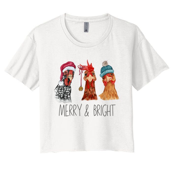 Cute Chickens Christmas Christmas Farm Animal Funny Holiday Women's Crop Top Tee