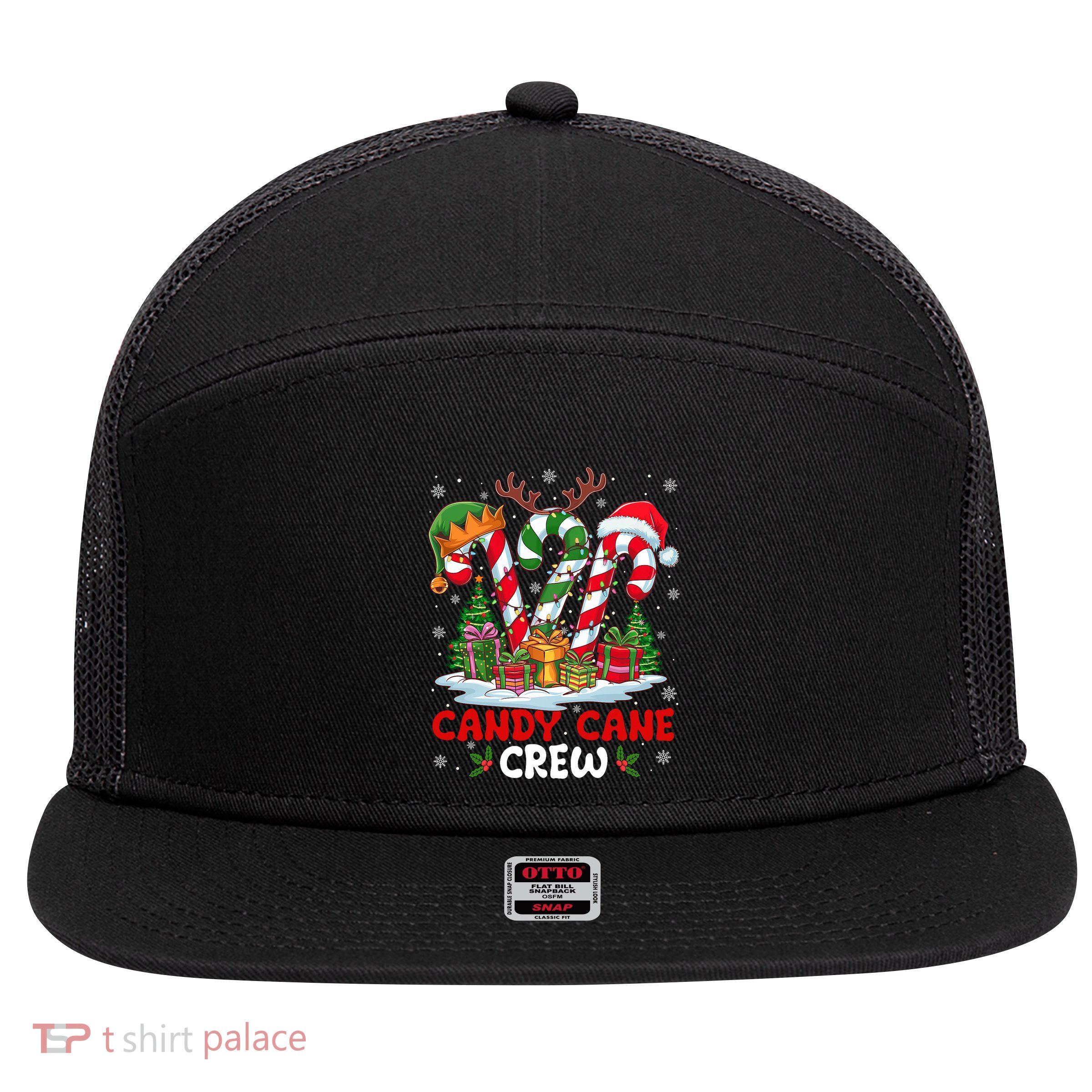 Candy Cane Crew Christmas Xmas Love Candy 7 Panel Mesh Trucker Snapback Hat