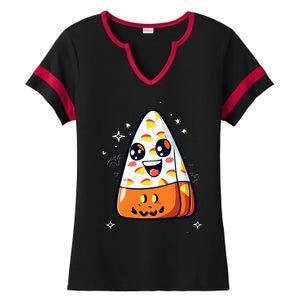 Cute Candy Corn Halloween Costume Kawaii Ladies Halftime Notch Neck Tee