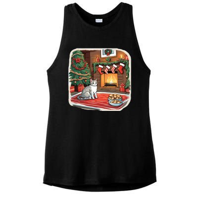 Cute Christmas Cat Christmas Pudding Christmas Tree Christmas Decorations Xmas Ladies PosiCharge Tri-Blend Wicking Tank