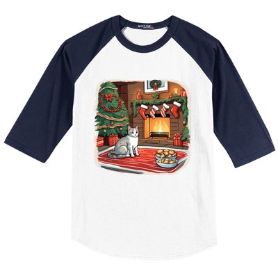 Cute Christmas Cat Christmas Pudding Christmas Tree Christmas Decorations Xmas Baseball Sleeve Shirt