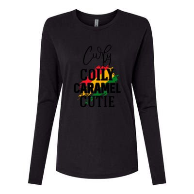 Curly Coily Caramel Cutie For Black History Month Gift Womens Cotton Relaxed Long Sleeve T-Shirt