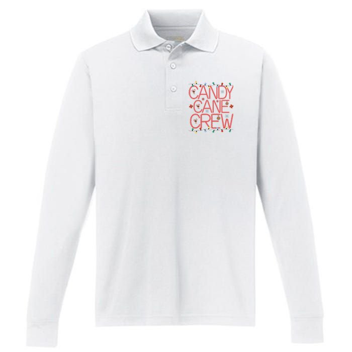 Candy Cane Crew Funny Christmas Candy Cane Lover Xmas Pajama Performance Long Sleeve Polo