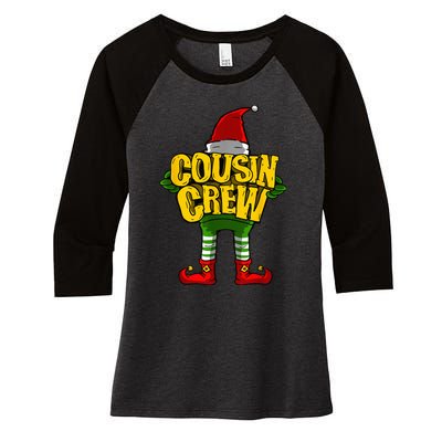 Cousin Crew Christmas Elf Matching Family Women's Tri-Blend 3/4-Sleeve Raglan Shirt