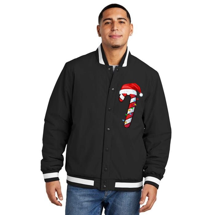 Candy Cane Crew Vintage Christmas Lights Family Matching Insulated Varsity Jacket