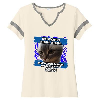 Chippi Chippi Chappa Chappa Dancing Cat Meme Ladies Halftime Notch Neck Tee