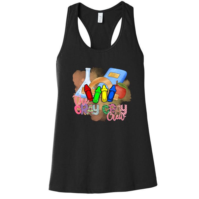 Cray Colors Child Art FunnyCrayon Crew Teacher Student 100 Days Of School Women's Racerback Tank