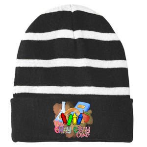 Cray Colors Child Art FunnyCrayon Crew Teacher Student 100 Days Of School Striped Beanie with Solid Band