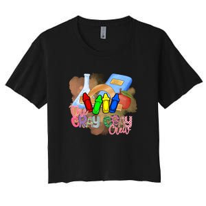 Cray Colors Child Art FunnyCrayon Crew Teacher Student 100 Days Of School Women's Crop Top Tee