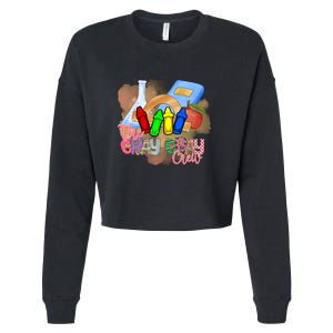 Cray Colors Child Art FunnyCrayon Crew Teacher Student 100 Days Of School Cropped Pullover Crew