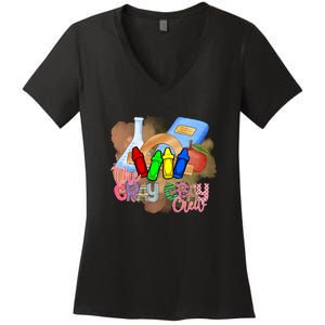 Cray Colors Child Art FunnyCrayon Crew Teacher Student 100 Days Of School Women's V-Neck T-Shirt