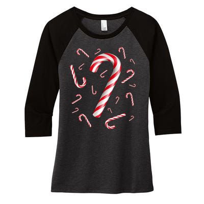 Christmas Candy Cane Mash Up Women's Tri-Blend 3/4-Sleeve Raglan Shirt