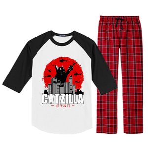 Catzilla Cute Cat Stuff For Cat Lover, Cat Mom, Cat Dad  Raglan Sleeve Pajama Set