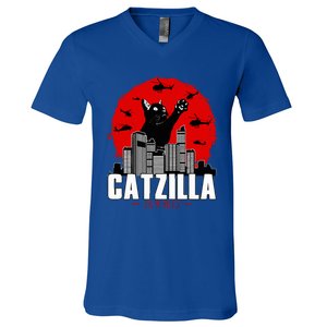 Catzilla Cute Cat Stuff For Cat Lover, Cat Mom, Cat Dad  V-Neck T-Shirt