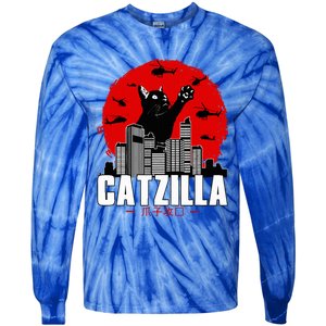 Catzilla Cute Cat Stuff For Cat Lover, Cat Mom, Cat Dad  Tie-Dye Long Sleeve Shirt