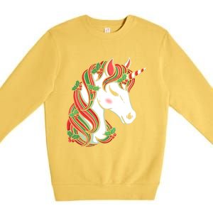 Cute Candy Cane Unicorn Christmas Matching Top Cool Gift Premium Crewneck Sweatshirt