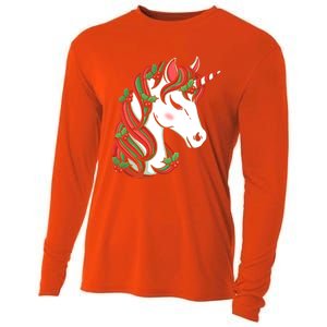 Cute Candy Cane Unicorn Christmas Matching Top Cool Gift Cooling Performance Long Sleeve Crew