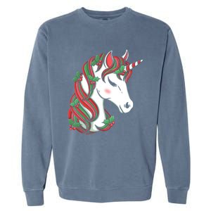 Cute Candy Cane Unicorn Christmas Matching Top Cool Gift Garment-Dyed Sweatshirt