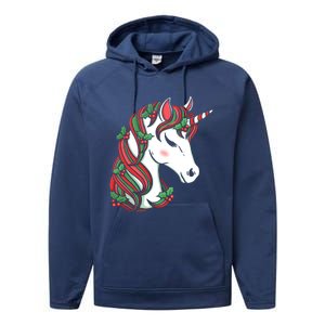 Cute Candy Cane Unicorn Christmas Matching Top Cool Gift Performance Fleece Hoodie