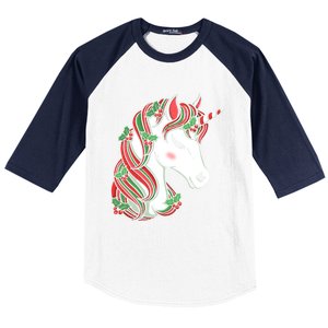 Cute Candy Cane Unicorn Christmas Matching Top Cool Gift Baseball Sleeve Shirt