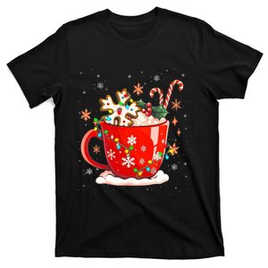 Coffee Candy Cane Christmas Pajama Xmas Snowflakes Cookie T-Shirt