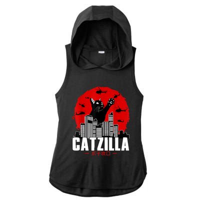 Catzilla Cute Cat Stuff For Cat Lover, Cat Mom, Cat Dad Ladies PosiCharge Tri-Blend Wicking Draft Hoodie Tank