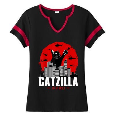 Catzilla Cute Cat Stuff For Cat Lover, Cat Mom, Cat Dad Ladies Halftime Notch Neck Tee