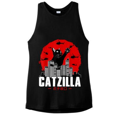 Catzilla Cute Cat Stuff For Cat Lover, Cat Mom, Cat Dad Ladies PosiCharge Tri-Blend Wicking Tank