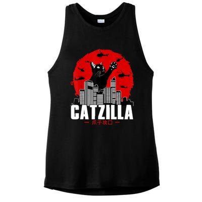 Catzilla Cute Cat Stuff For Cat Lover, Cat Mom, Cat Dad Ladies PosiCharge Tri-Blend Wicking Tank