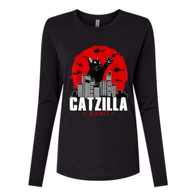 Catzilla Cute Cat Stuff For Cat Lover, Cat Mom, Cat Dad Womens Cotton Relaxed Long Sleeve T-Shirt